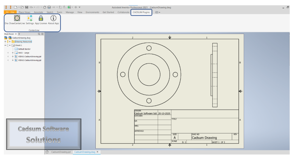 Free Cadsum Draw Automated Centerline for Inventor plugin