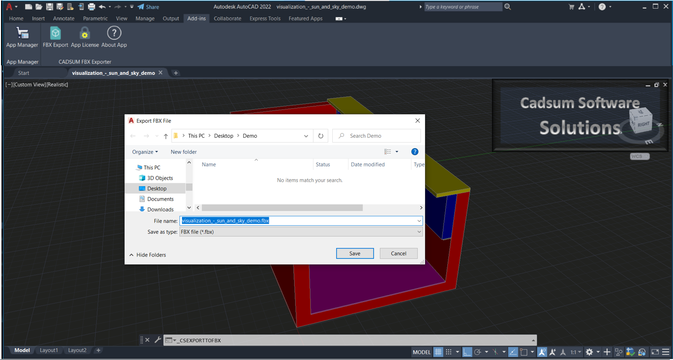 FBX Exporter For AutoCAD plugin Save dialog, convert Autocad to FBX file | AutoCAD FBX | FBX Autocad