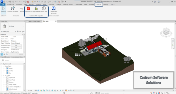 3D PDF Exporter for Revit app license plugin loaded in Revit icon image - provides Revit pdf plugin loaded.