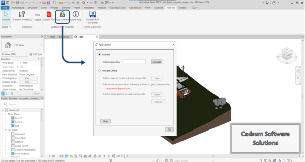 3D PDF Exporter for Revit app license plugin dialog image - provides Revit pdf plugin license detail's