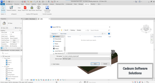 3D PDF Exporter for Revit save dialog