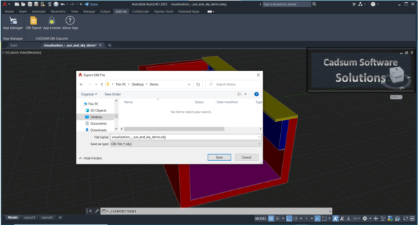 OBJ Exporter for AutoCAD SaveAs dialog image