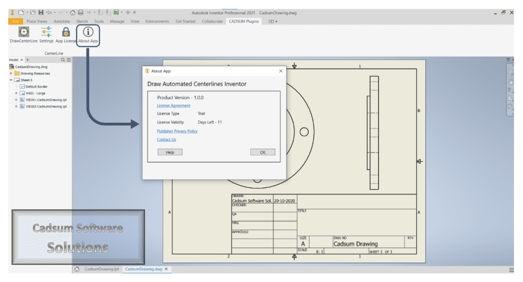 Free Cadsum Draw Automated Centerline for Inventor plugin
